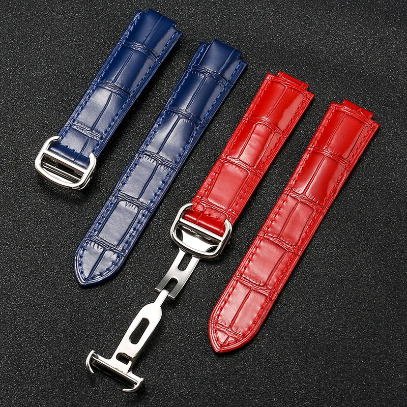 For CARTIER BALLON BLEU DE CARTIER  folding buckle watch strap Convex interface Leather Bracelet 14-8/16-8/18-11/20-12/22-14mm