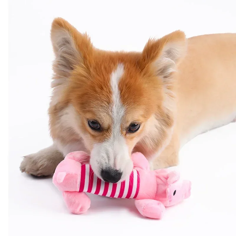Squeaky Dog Toys Plush Striped Animal Puppy Chew Toy Soft Stuffed Elephant Pig Duck Squeaker Toys For Small Medium Dogs Boredom Relief Pet Supplies