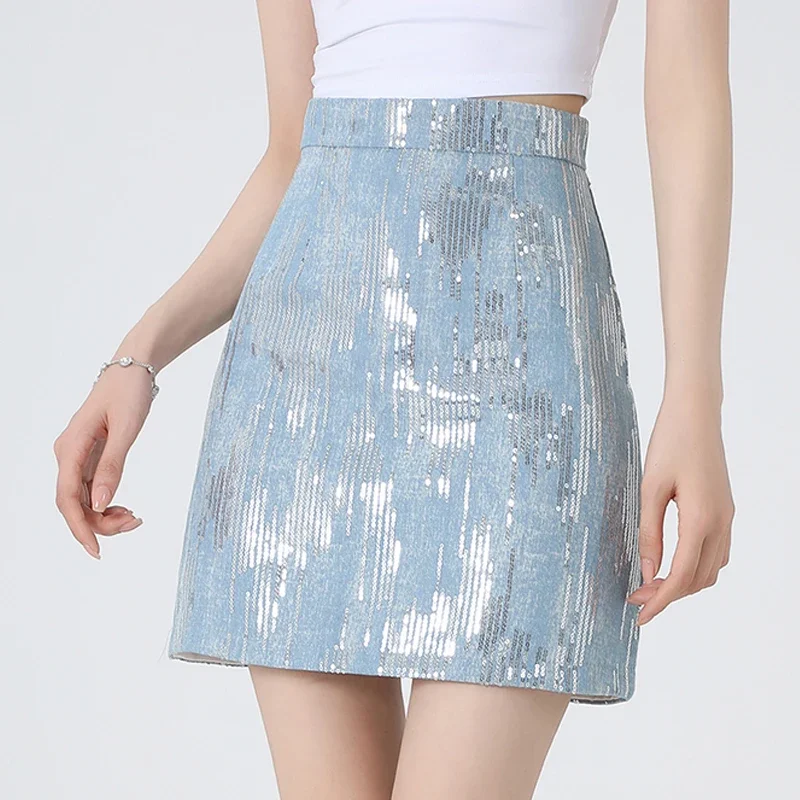 

ITOOLIN Women Sexy Shiny Sequined Skirts Chic High Waist Office A-line Skirt Women Package Hip Bodycon Mini Skirts Spring Summer