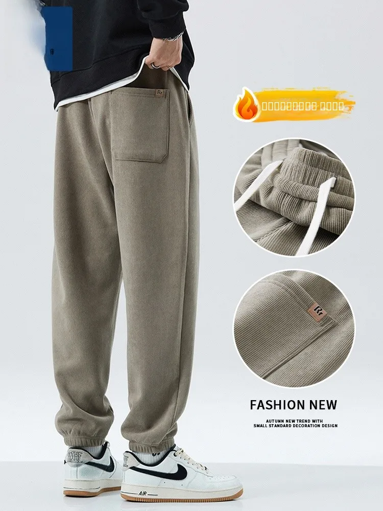 

New 2025 Men's Fce Lined Thiened Sports Pants Loose Fit Drapey Casual All-Match Cuffed Sweatpants Autumn Winter Faion