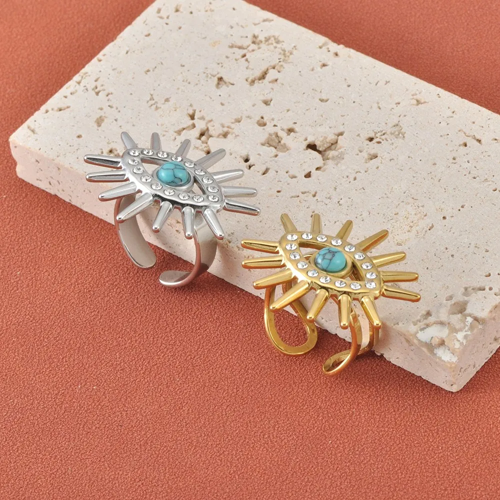 JeeMango Edelstahl-Ringe mit türkisfarbenem Zirkon und Teufelsauge für Damen, vergoldet, rostfrei, Fingerschmuck, Party-Geschenk, R26017 – Detail 5