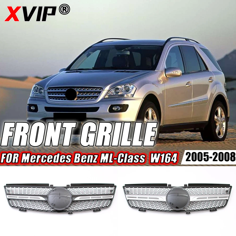 

XVIP Glossy Black GTR Style Racing Grille For Mercedes Benz ML W164 05-08 ML320 ML350 ML500 Chrome Diamonds Style Bumper Grilles