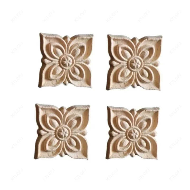 Door Bed Table Decoration Square Decal Rubber Wood Relief Flower Piece European Style Decoration Multi Size Wood Carving Decal