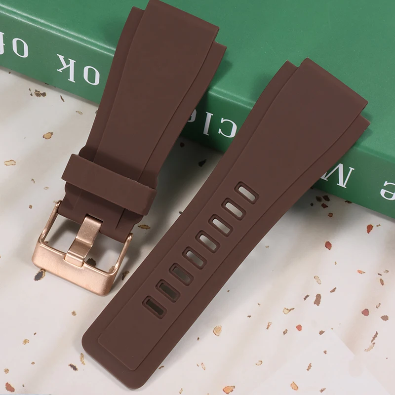 Correa de silicona grande de 34x24MM para Bell Ross BR01 BR03, pulsera para hombre, pulsera con cinturón convexo de 22MM para buceo firme y antideslizante