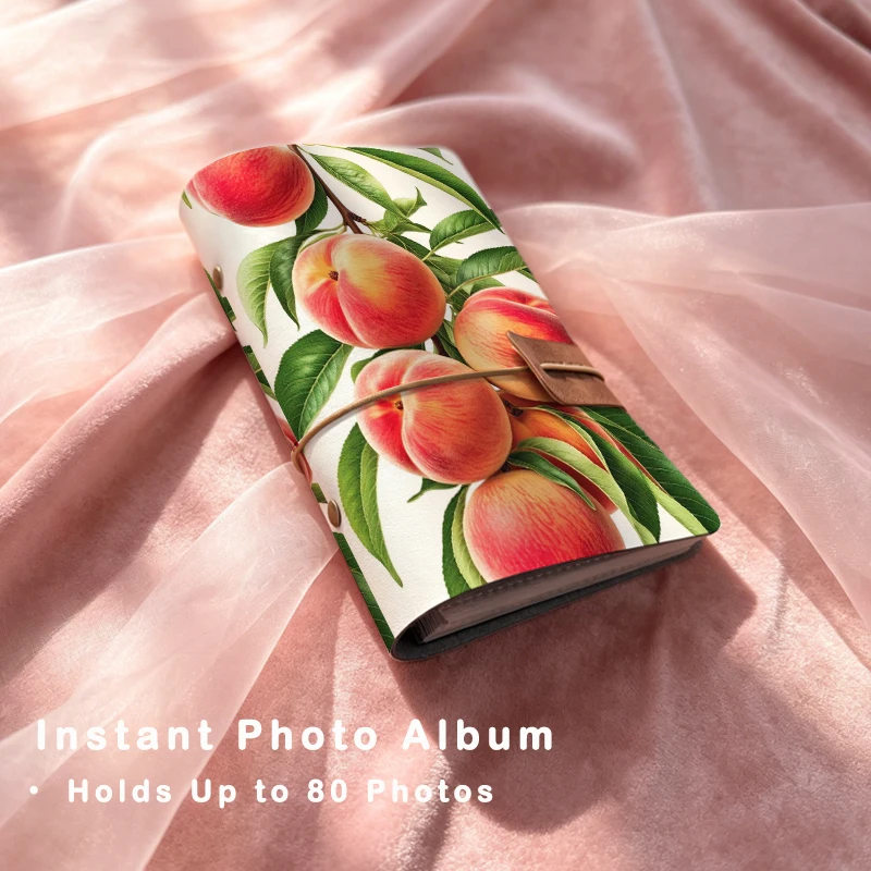 Red Blush Peach Fruit Green Leaf Branch Print Vertical Instant Photo Album Sweet Gift for Girls & Fruit Aesthetic Lovers