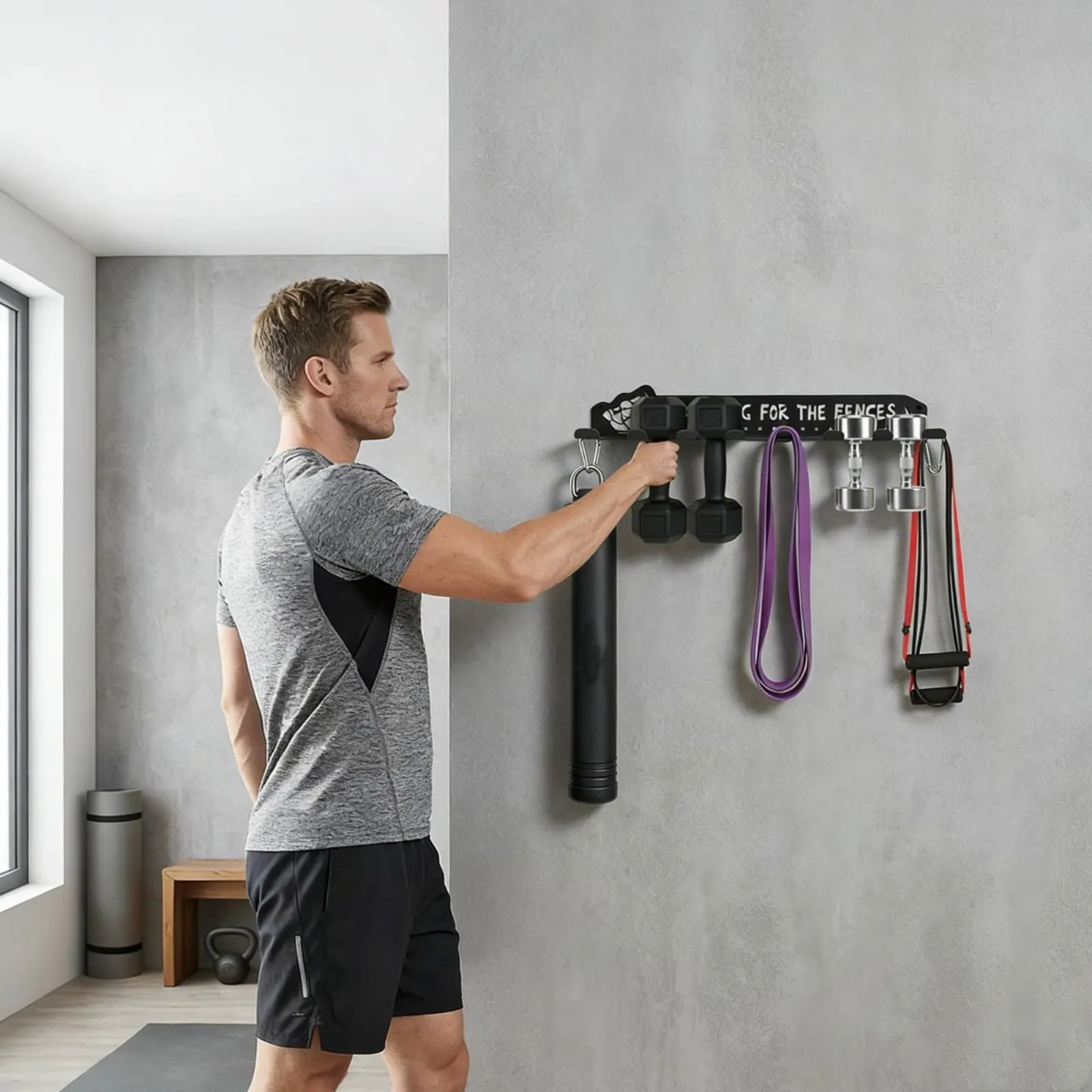 8 Hook Sports Equipment Rack Heavy Duty Metal Sports Equipment Organizer Space Saving Indoor Outdoor Use for Sports Room, Garage
