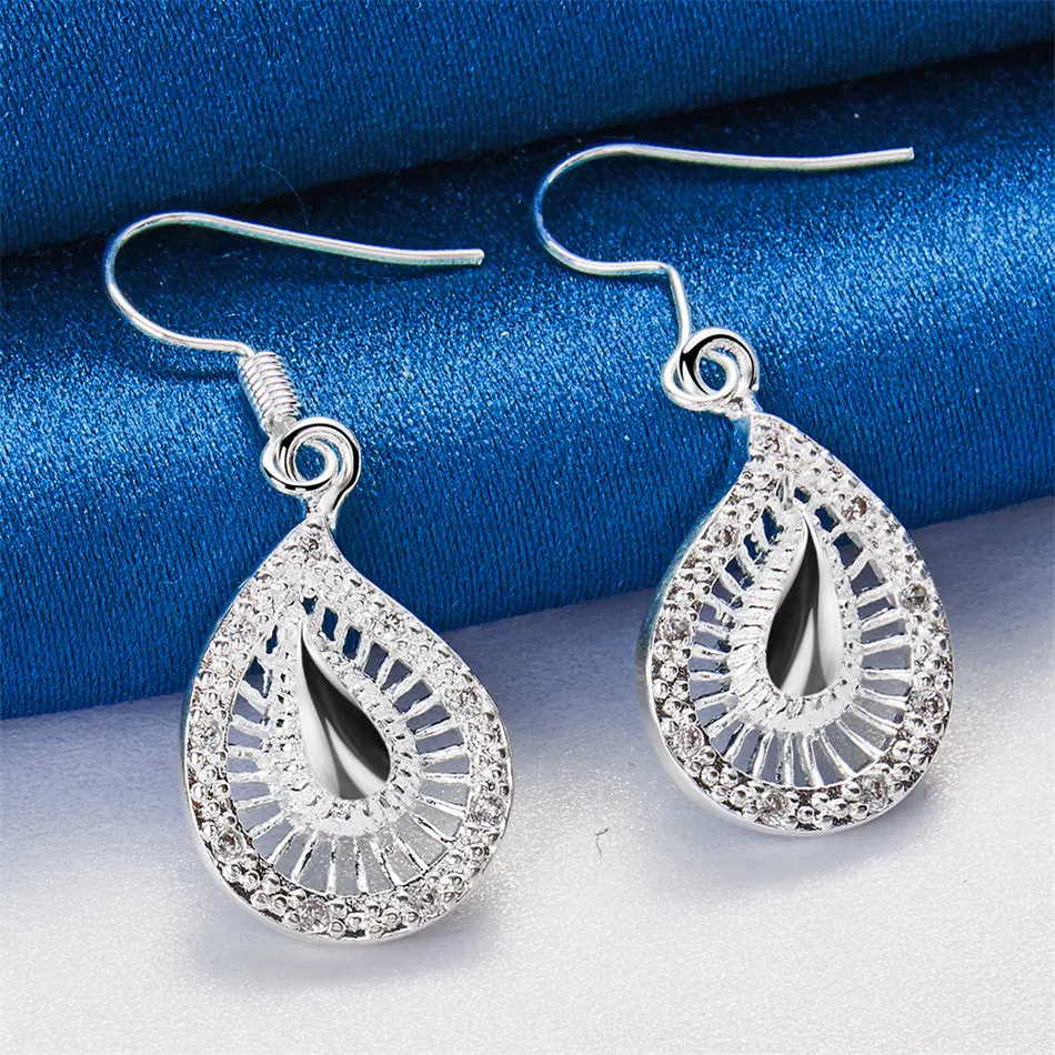 

1 pair of 925 sterling silver exquisite water drop zircon pendant earrings for women's wedding accessories fashion jewelry