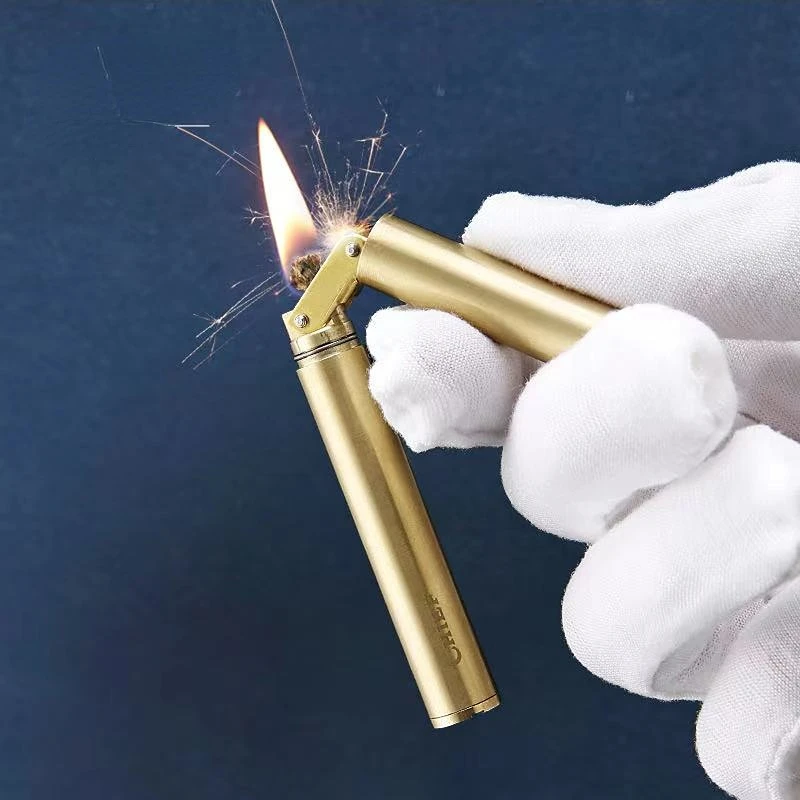 Innovative Slender Kerosene Lighter Copper Foldable Nunchaku Creative Lighter Cigarette Ignition Tool Gadget Men\'s Funny Gift