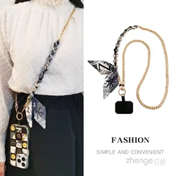 Cross-body Silk Scarf Chain Lanyard Long Neck Back Rope Metal Chain Clip Type Mobile Phone Shell General Rope Women