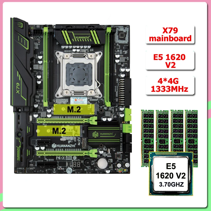 HUANANZHI X79 LGA2011 Super Gaming Motherboard with Dual M.2 SSD Slot Intel Xeon E5 1620 V2 Big Brand Memory (4*4G)16G REG ECC