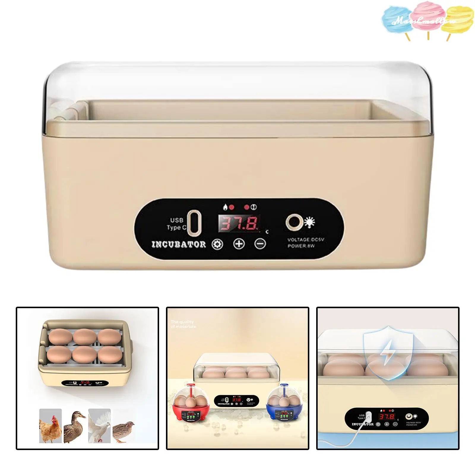 6 Eggs Automatic Egg Incubator Poultry Hatching Machine Mini Turning Temperature Control Breeder for Chicken Birds Duck Goose