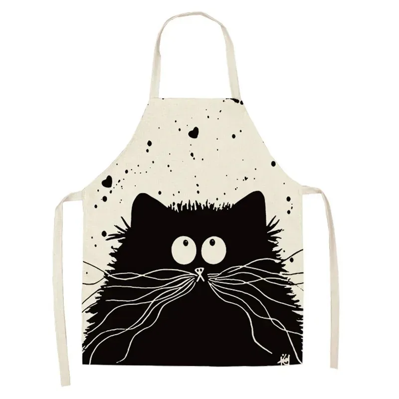

Cute Cartoon Cat Print Kitchen Apron Women Men Home Cooking Baking Waist Bib Linen Cotton Tablier Chef Cleaning Tool Delantal