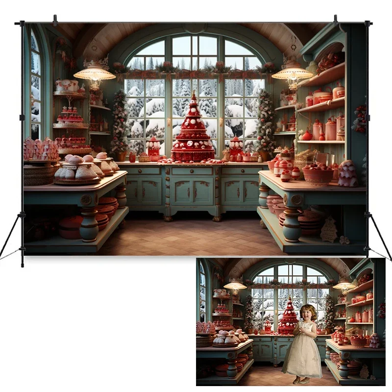 Christmas Kitchen Photo Background Family Xmas Tree Cake Wood wall Backdrop For Photography Kid Baby Portrait Decor Studio Props