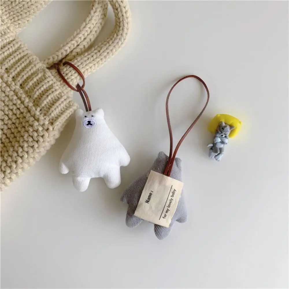 Soft Plush White Bear Doll Keychain INS Anti Loss Cartoon Doll Keyring Lovely Multifunctional Bear Name Plate Hanger