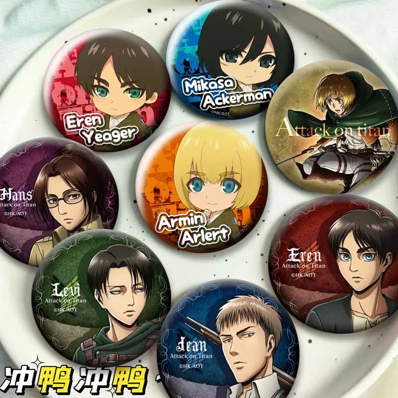 Anime Figure Armin Arlert Eren Mikasa Hange Enamel Pin Cartoon Round Snap-in Brooch Fashion Lapel Badge Backpack Clothes Jewelry
