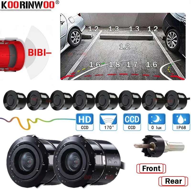 

Koorinwoo Intelligent System For Cars Parktronic 4/6/8 Dynamic Smart camera Rear Parking Sensors Alert Front Cameras Car-Styling