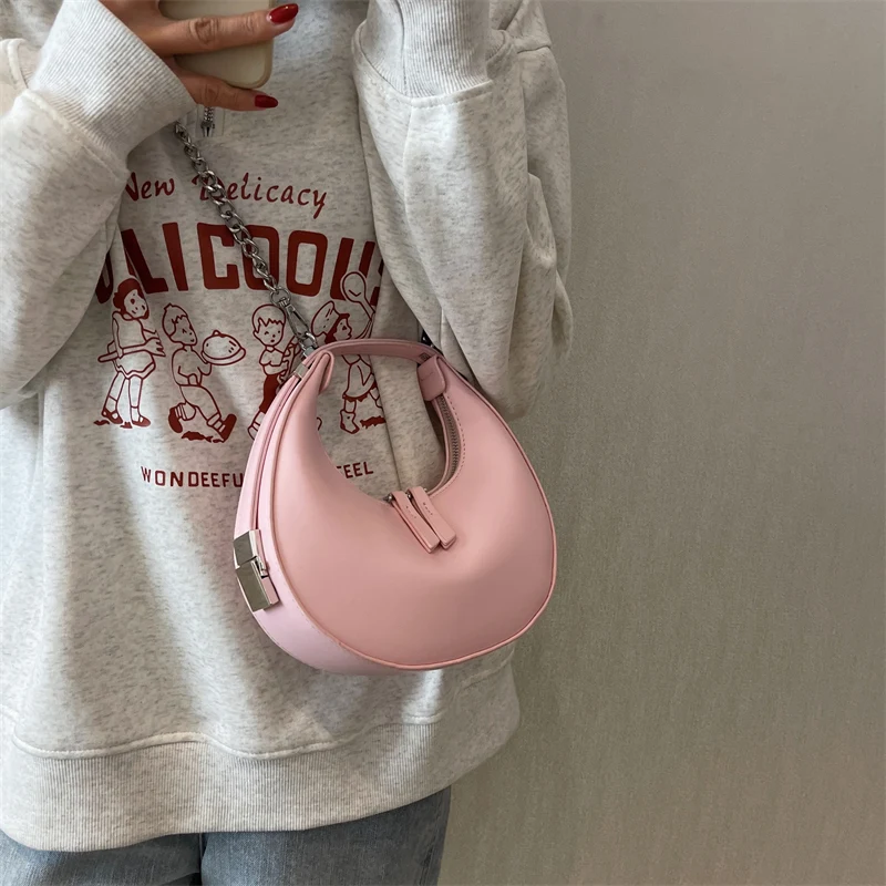 LEFTSIDE Small Silver Leather Crossbody Bags for Women 2023 Trend Underarm Handbags and Purses Chain Armpit Shoulder Side Bags