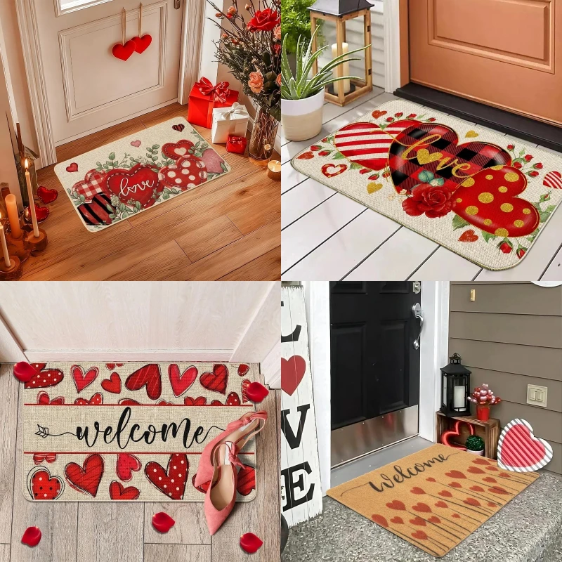 Love Valentine's Day Doormat Pink and Red Heart-shaped Welcome Doormat Living Room Carpet Living Room Entrance