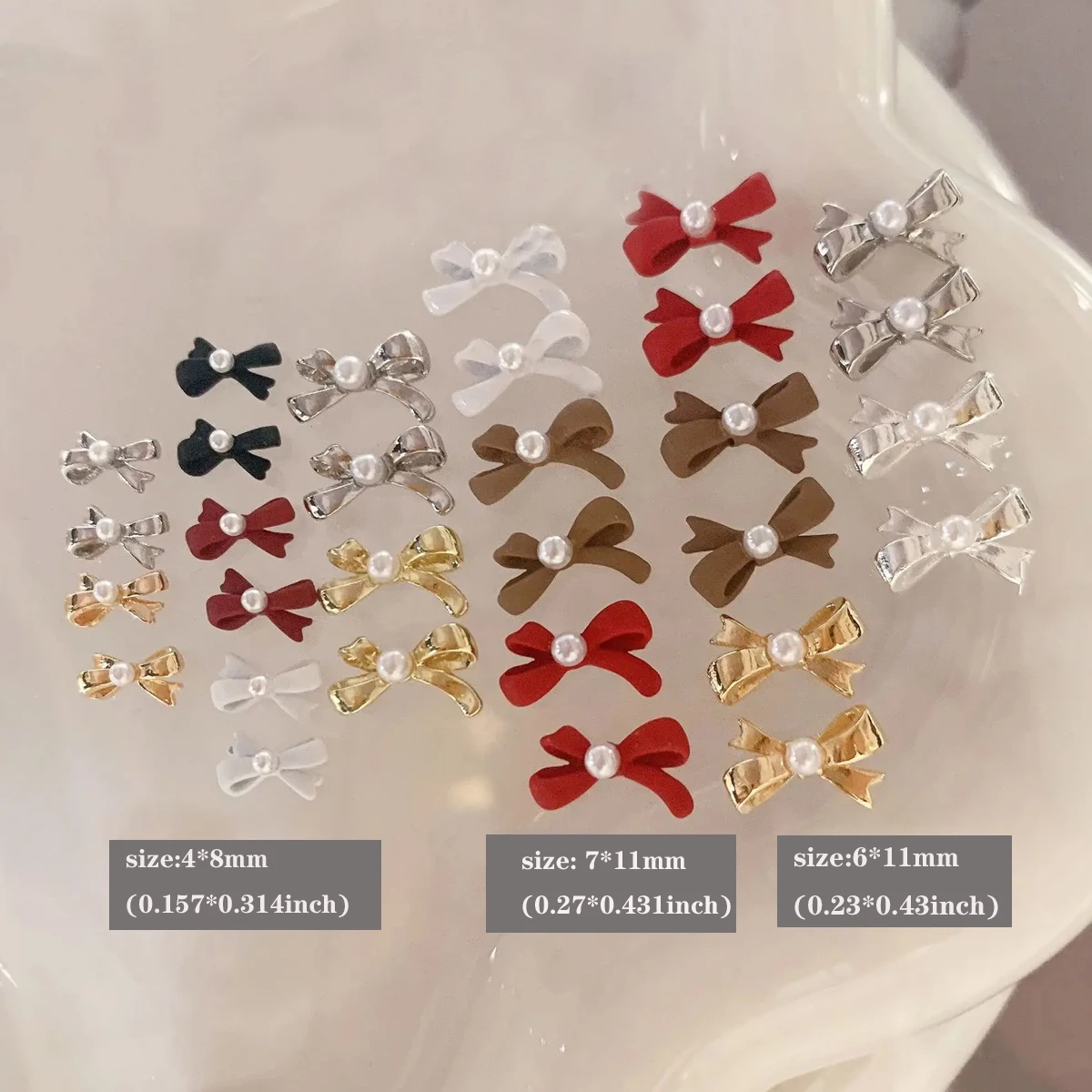 Nail Pearls Art Alloy Parts Bow Tie Charms 3D Cute Manicure Parts Nail Decoration Rhinestones DIY French Kawaii Accessories