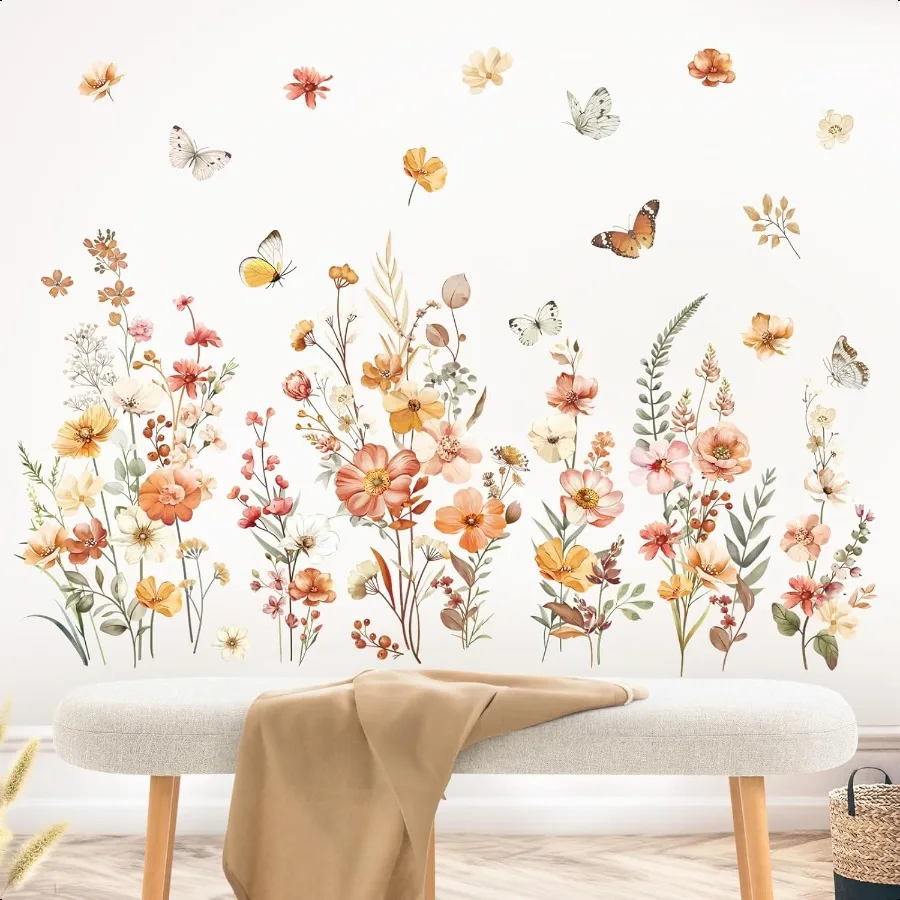 

Boho Flower Wall Decals Garden Floral Butterflies Wildflower Wall Stickers Girls Bedroom Living Room Baby ry Wall Decor