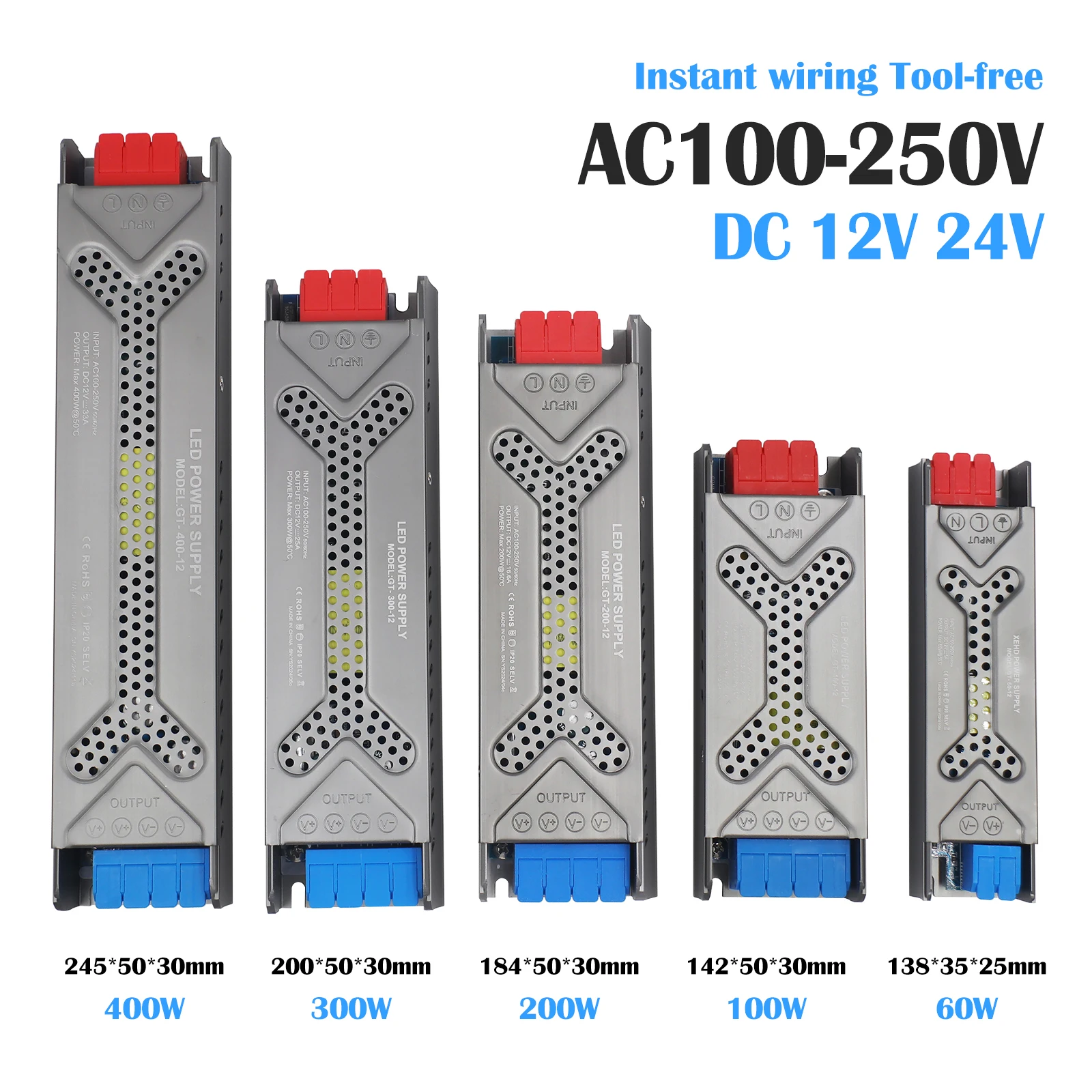 Ultra Thin LED Power Supply AC100-250V to DC12V 24V 60W 100W 200W 300W 400W Transformer For LED Strip Light Power Supply Adapter