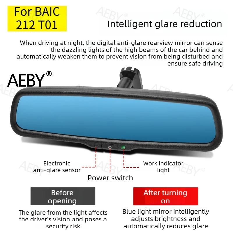 For BAIC 212 T01 Auto-dimming rearview mirror,Anti-dazzle rear view at night,interior,Reverse mirror reflector,Car Accessories