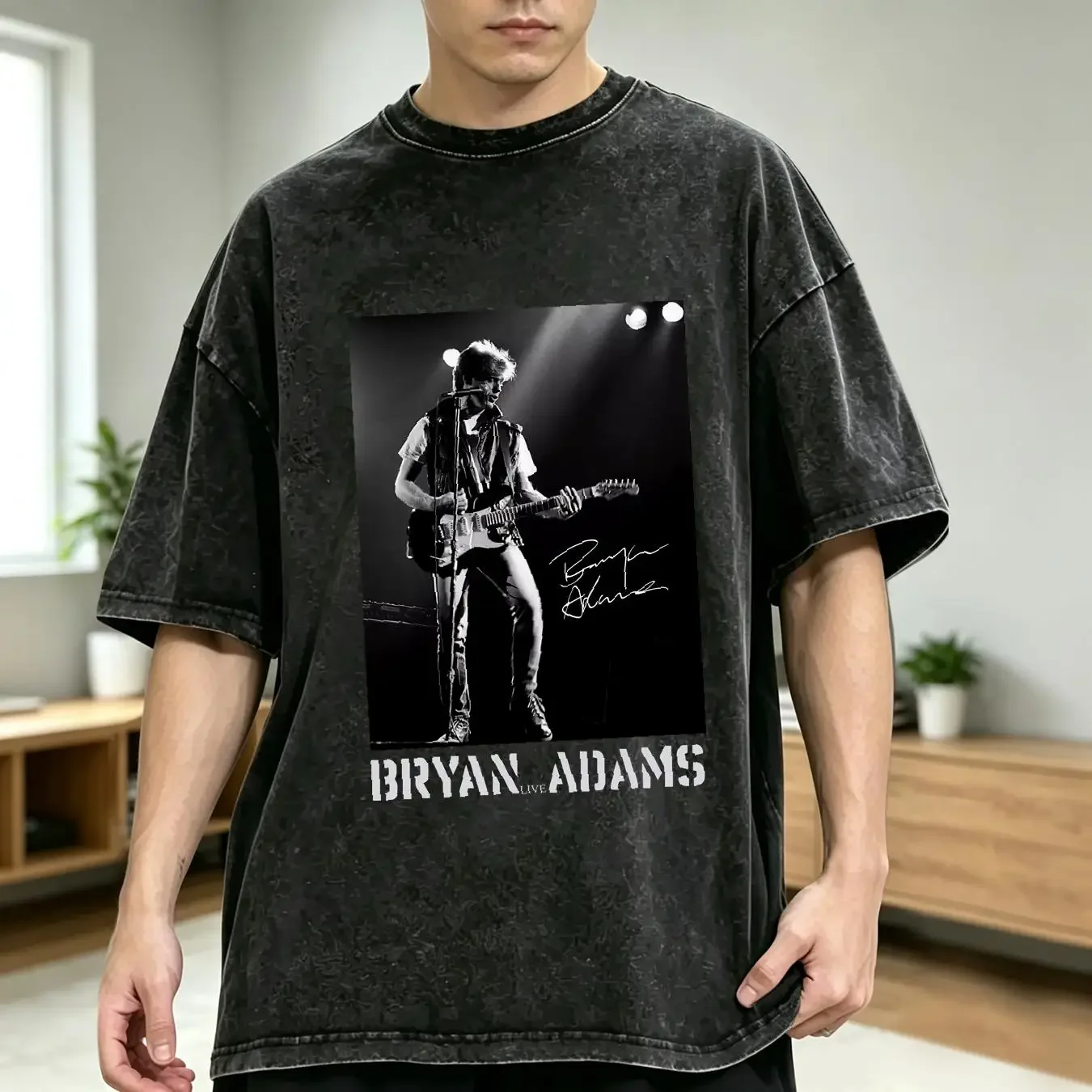 washed T Shirt Hot Bryan Adams Concert TLL92 vintage Washed Breathable fashion Top For Everyday Wear graphic Slightly