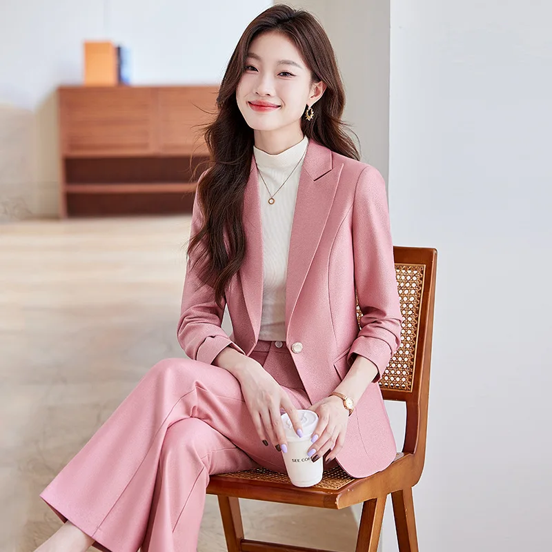 Pink Suit Women's Autumn and Winter2024New Korean Style Temperament Commute High-End Leisure Professional Small Business Suit Co