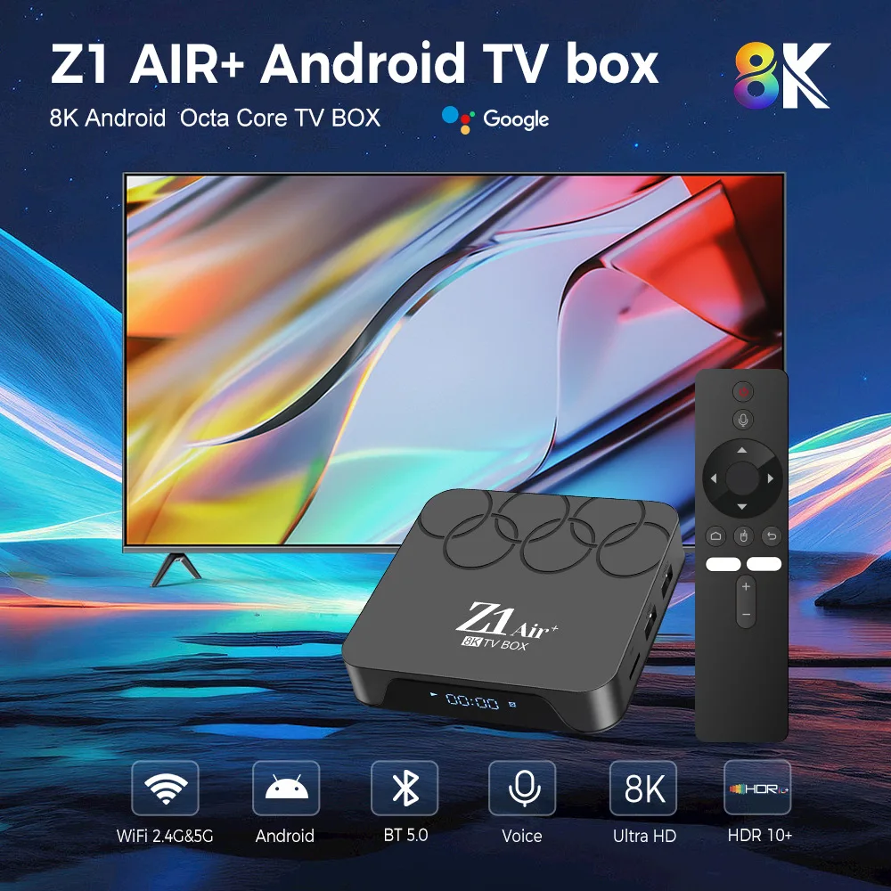 Z1 Air Plus Smart TV Box Android 15 Allwinner H313 2GB 8GB 4K 8K BT5.0 Dual‑Band WiFi Voice Remote Streaming Media Player