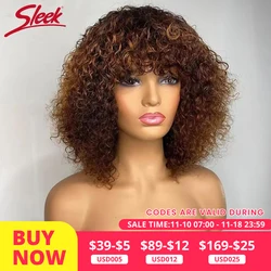 200% Density Jerry Curl Short Pixie Cut Bob Wig Ombre 1B/33 Brazilian Human Hair Wigs With Bang Natual Black Red 99J Remy Hair