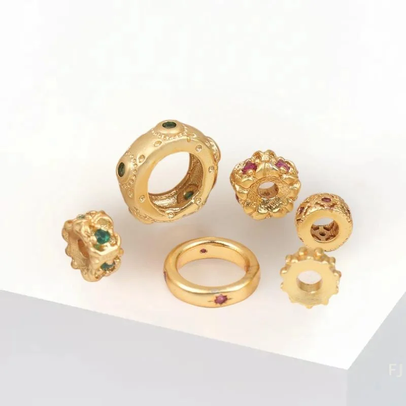 [YU]5/10Pcs Antiquity Micro-inlaid Zircon Golden Beads For Jewelry Making Spacer Beads DIY Bracelets Necklace Accessories