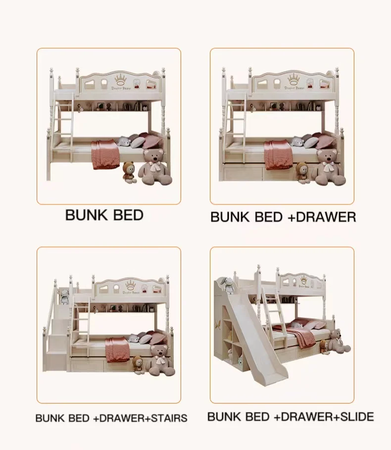 Wooden Bunk Bed Eco-Friendly New Design Factory Prices  Customized Cheap  With Slide For Kid 2024