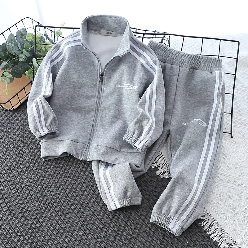 Spring Striped Boys Workout Sweatshirt + Sweatpant Suit Kids Tracksuit Children Jumper Pant Jogger Set 2-13 Years