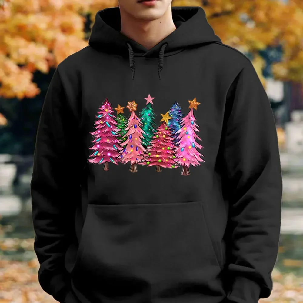 Pink Tree Christmas Hoodies Christmas Sweater Christmas Party Tree Sweatshirt Holiday Hoody Men Women Winter Sweatshirt Costume