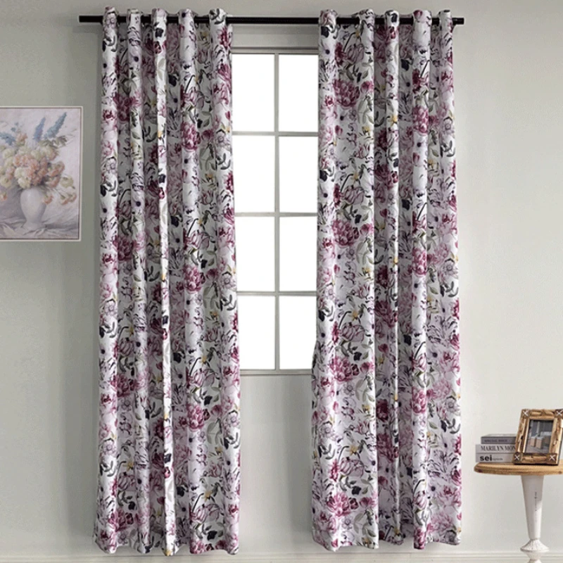 

New Chinese Style Light Luxury Floral Curtains for Living Room Semi Opaque Printing Process for Linen Curtains Customize Curtain