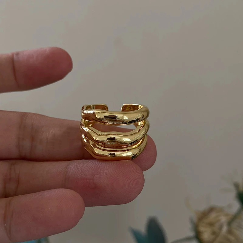 Stainless Steel Three-Layer Open Geometric Ring, High-End Design