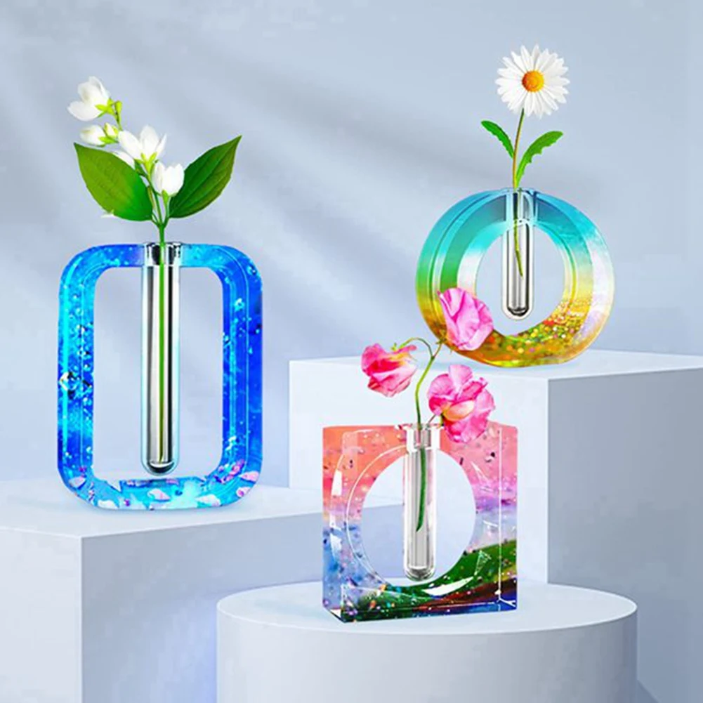 أنبوب اختبار زهرية الراتنج قالب مجموعة اناء للزهور المائية اسطوانة الايبوكسي الراتنج قالب من السيليكون الحرف زهرة قوس أدوات