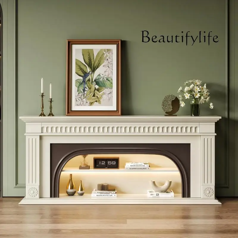 

French light luxury TV cabinet, black simulated fire heating fireplace cabinet, large size solid wood decorative cabinet