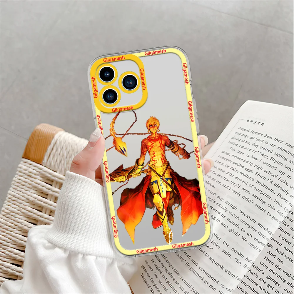 Bilibili Cartoon F-Fate G-Gilgamesh Phone Case for iPhone 12 11 13 14 15 16 Max Pro Plus Transparent Bezel Shell