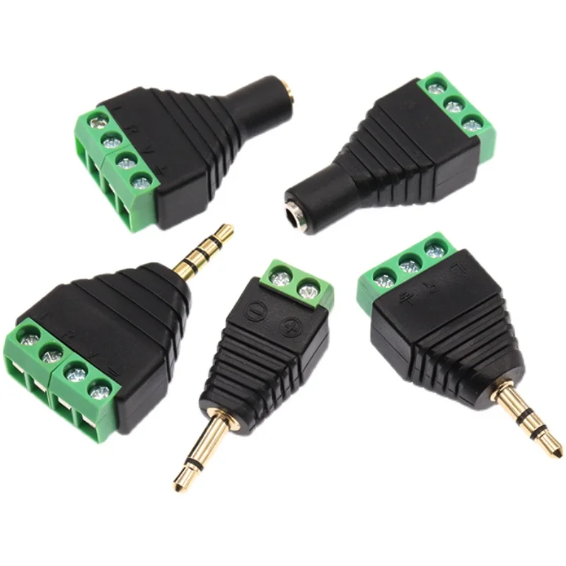 Solderless 3.5MM gold plated dual channel audio headphone plug Stereo adapter solderless green terminal