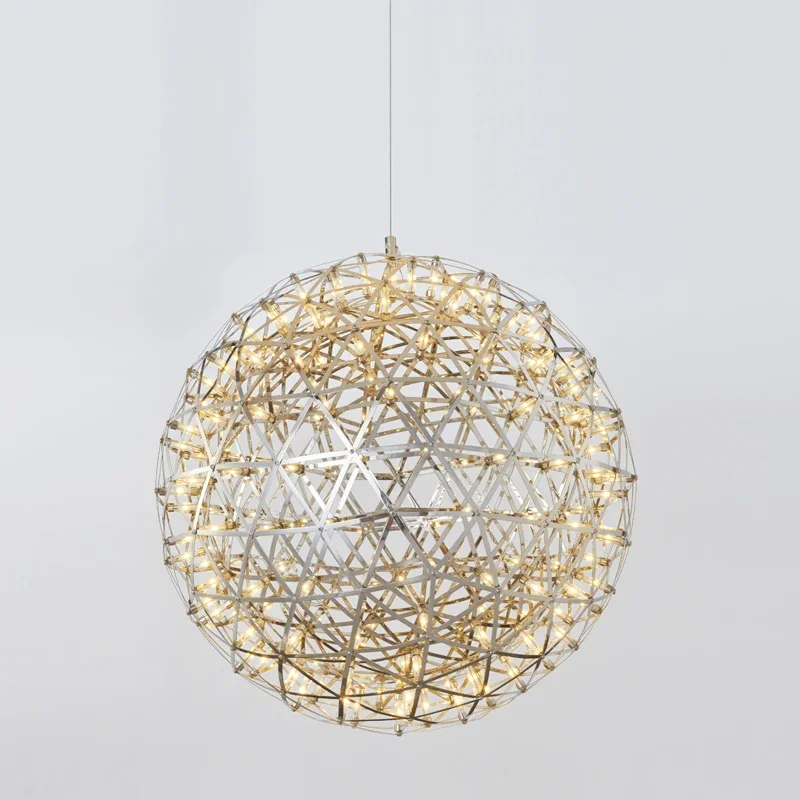 Imagem -03 - Breve Moderno Loft Spark Ball Led Lustre Luminária Bola de Fogo de Artifício de Aço Inoxidável Lobby Luminária Casa Deco Iluminação 110240v