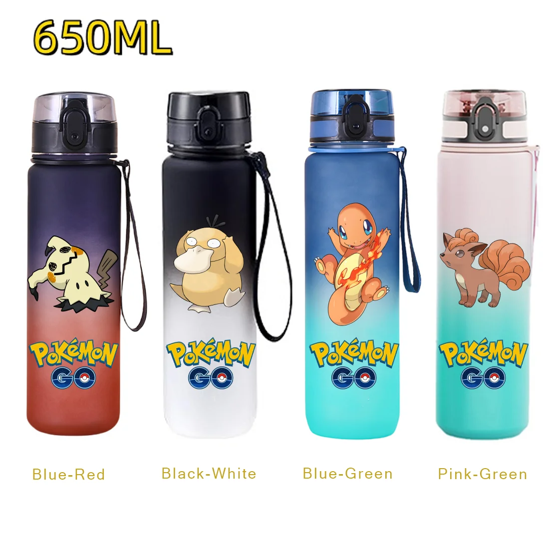 

650ML Pikachu Anime Pokemon Portable Plastic Water Bottle High Capacity Outdoor Pikachu Water Cup for Kids Sports Water Bottle