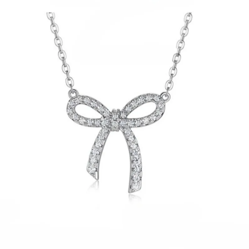 Fashion Bling Moissanite Bowknot Pendant Necklace for Women Drip Design Butterfly Clavicle Chain Necklaces Pass Diamond Tester