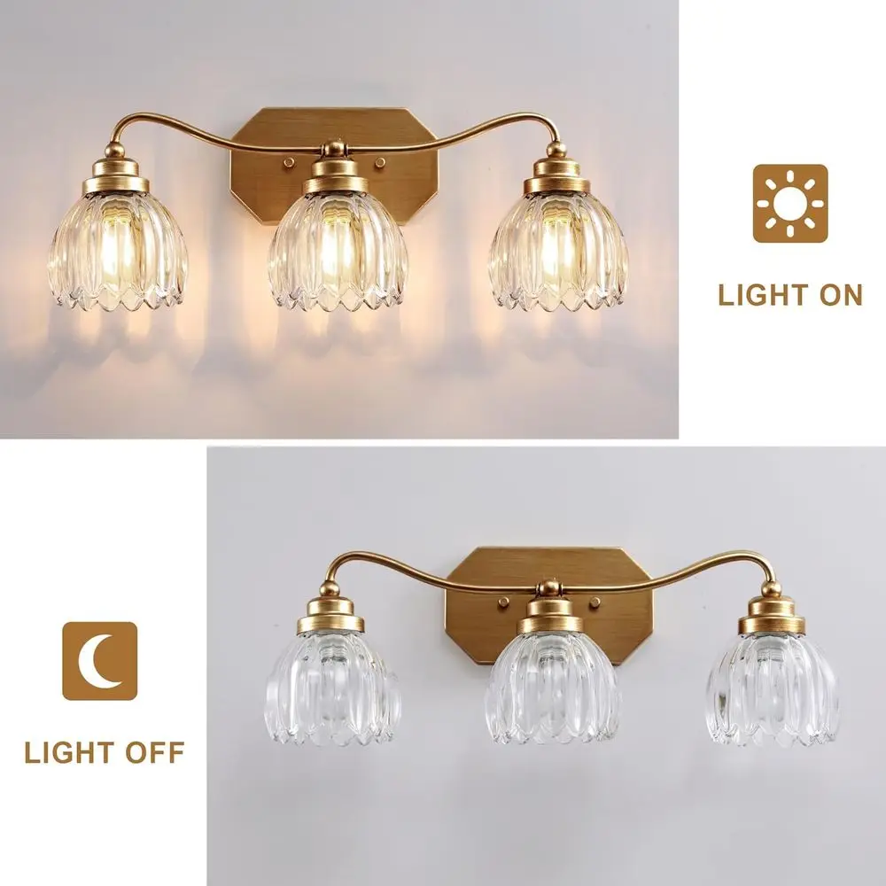 Настенные бра из античной латуни с 3 лампами и хрустальными абажурами для винтажной ванной комнаты, туалетного столика и гостиной