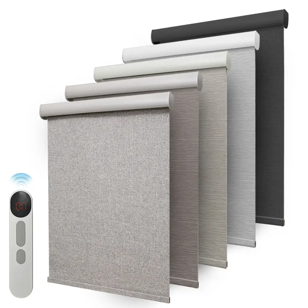 Cordless Style Design 100%Polyester Fabric Automatic With Solar Panel Smart Control Roller Blinds For Windows