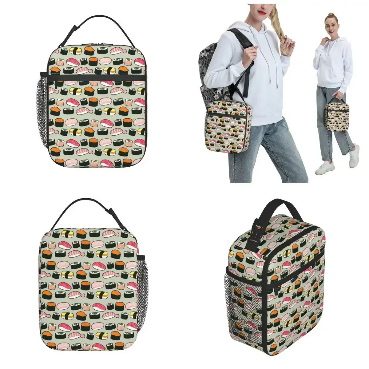 Insulated Lunch Bag Oishii Sushi Fun Pattern Merch Lunch Food Box Y2K Thermal Cooler Lunch Box For School