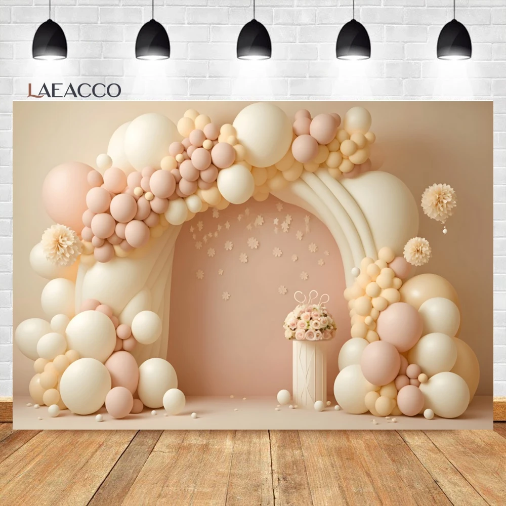 Laeacco Blue Sky Cloud Balloons Car Birthday Photography Backdrop Colorful Balloons Rainbow Arch Cake Smash Portrait Background