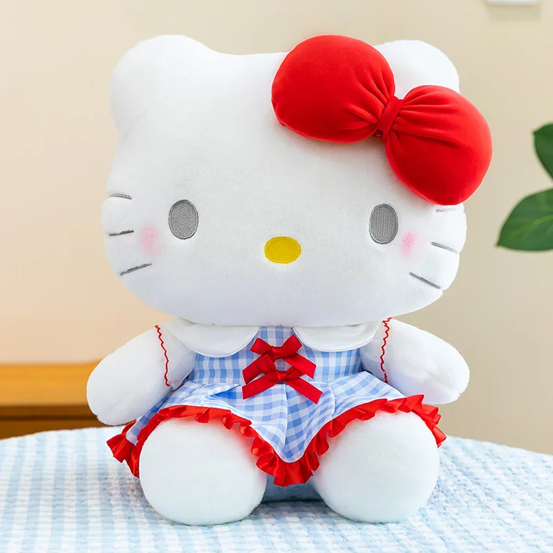 

Sanrio Hello Kitty Blue Plaid Dress Plush Toy Stuffed Doll Kawaii Fluffy Anime Home Decor Gift Girls Fans Collection Cute Daily