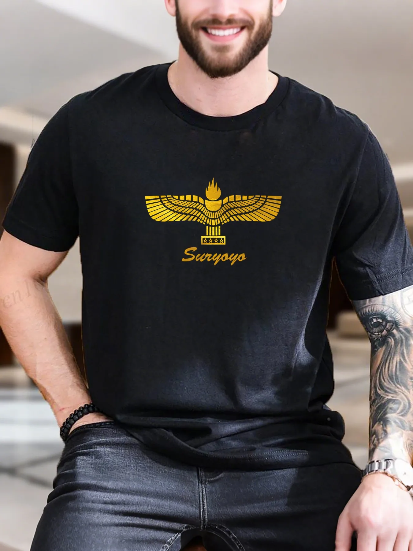 

New Arrival Fashion Men's Printed Short Sleeve T-Shirt Golden Bird Surpon Design 100% Cotton Breathable Casual Comfortable Tee Tr