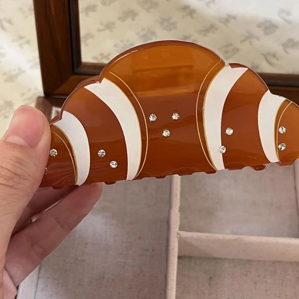 Personalized Korean Style Croissant Hair Claw Coffee Headwear French Diamond Crab Clip Kawaii Funny Acetic Acid Shark Clip Daily